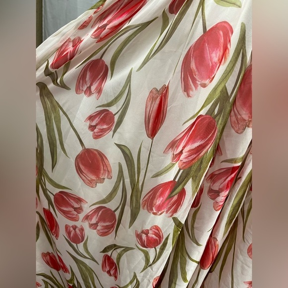 Fehaute Pink Pleated Floral Chiffon Halter Sleeveless A-Line Maxi Dress NWT | 10 - Picture 3 of 10